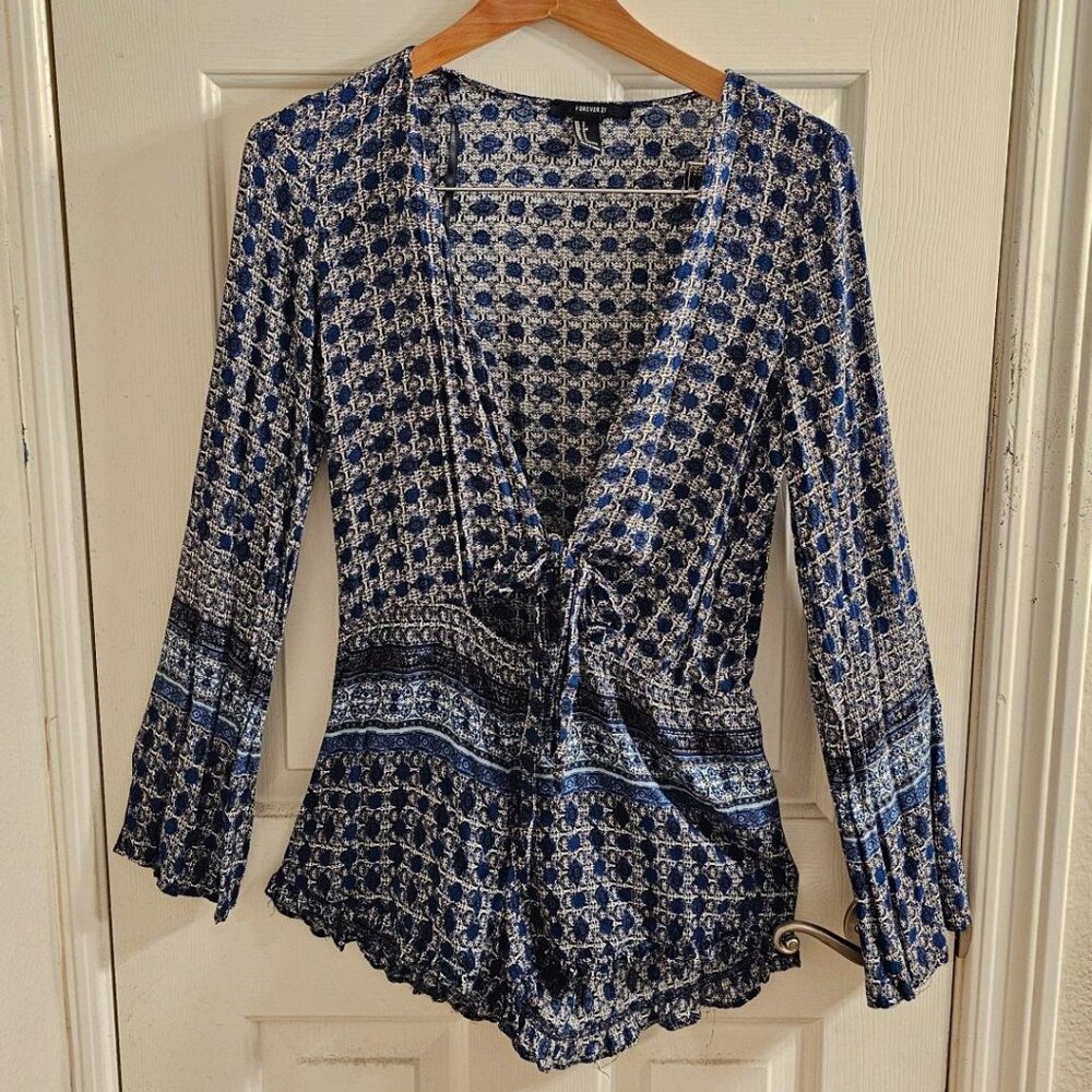 Forever 21 Blue Tie Front Romper